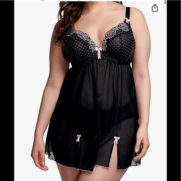Elomi 34GG Betty Babydoll Chemise Black & Pink - Picture 2 of 16